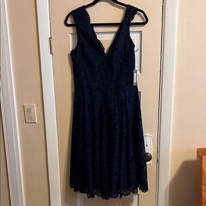 Vera Wang Midnight Blue Lace Midi Dress